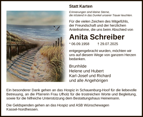 Traueranzeige von Anita Schreiber von HNAWLZ