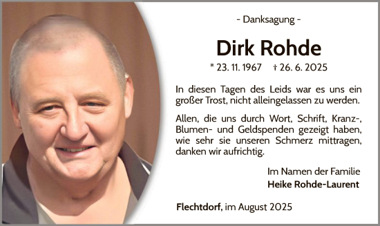 Traueranzeige von Dirk Rohde von WLZ