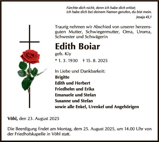 Traueranzeige von Edith Boiar von WLZ