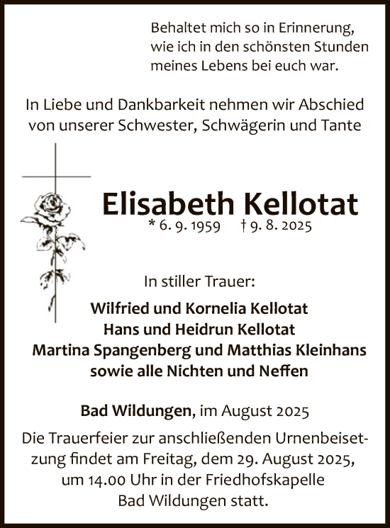 Traueranzeige von Elisabeth Kellotat von WLZ