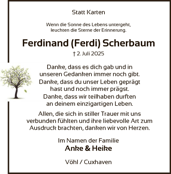 Traueranzeige von Ferdinand Scherbaum von WLZ