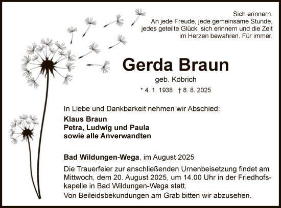 Traueranzeige von Gerda Braun von WLZWLZ