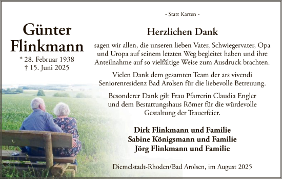 Traueranzeige von Günter Flinkmann von WLZ