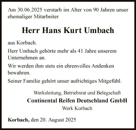 Traueranzeige von Hans Kurt Umbach von WLZ