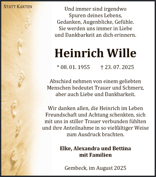 Traueranzeige von Heinrich Wille von WLZ