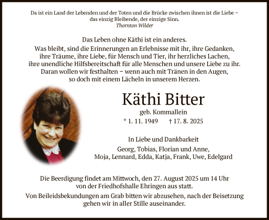 Traueranzeige von Käthi Bitter von HNAWLZ