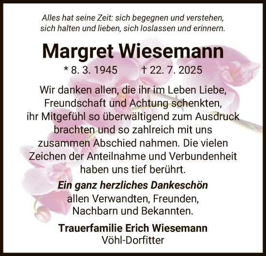 Traueranzeige von Margret Wiesemann von WLZ