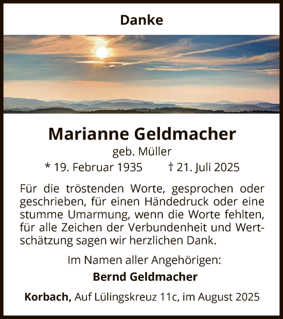 Traueranzeige von Marianne Geldmacher von WLZ