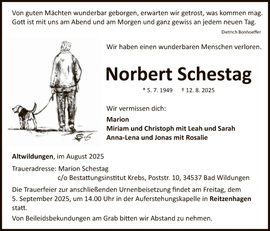 Traueranzeige von Norbert Schestag von WLZ