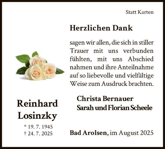 Traueranzeige von Reinhard Losinzky von WLZ