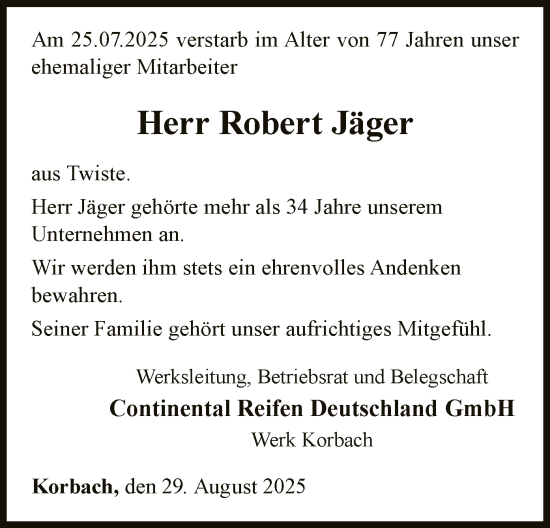 Traueranzeige von Robert Jäger von WLZ