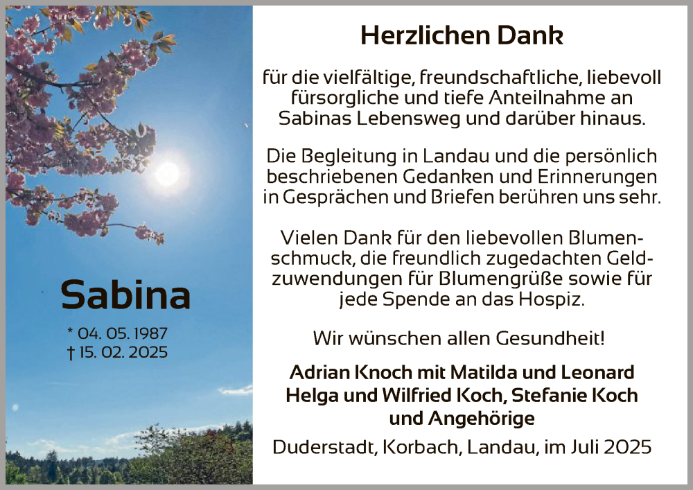  Traueranzeige für Sabina Knoch vom 02.08.2025 aus WLZ
