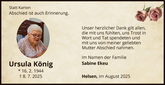 Traueranzeige von Ursula König von WLZ