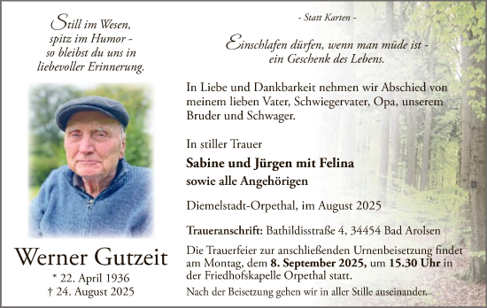 Traueranzeige von Werner Gutzeit von WLZ