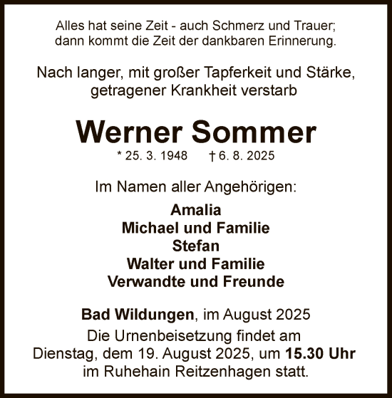 Traueranzeige von Werner Sommer von WLZ