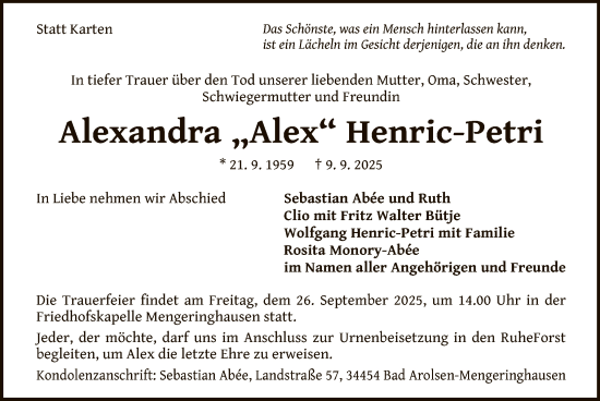 Traueranzeige von Alexandra Henric-Petri von WLZ