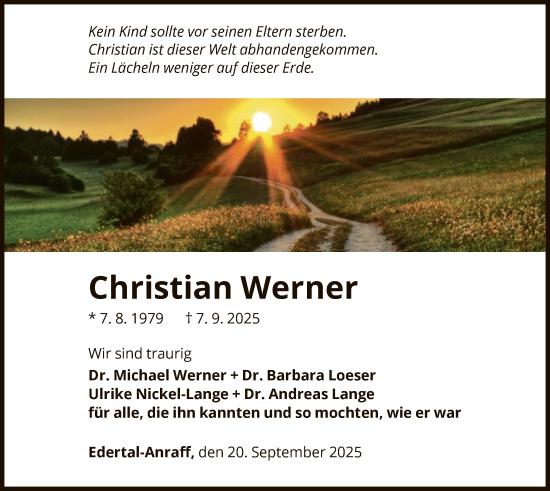 Traueranzeige von Christian Werner von WLZ
