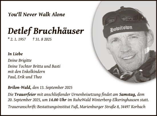 Traueranzeige von Detlef Bruchhäuser von WLZ
