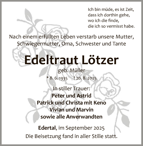 Traueranzeige von Edeltraut Lötzer von WLZ