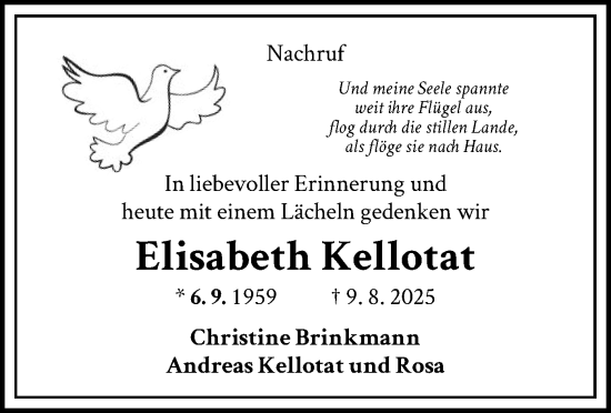 Traueranzeige von Elisabeth Kellotat von WLZ