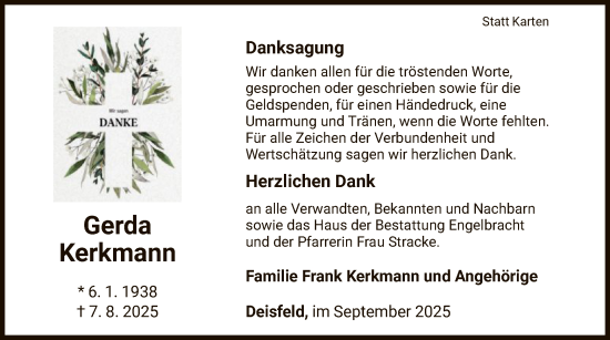 Traueranzeige von Gerda Kerkmann von WLZ