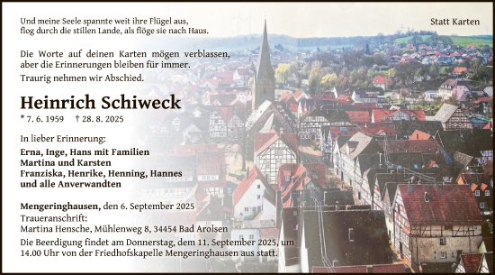 Traueranzeige von Heinrich Schiweck von WLZ