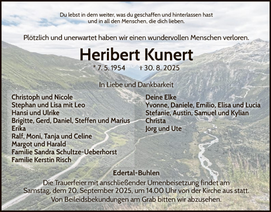 Traueranzeige von Heribert Kunert von WLZ