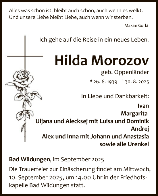 Traueranzeige von Hilda Morozov von WLZ