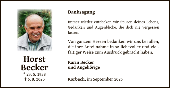 Traueranzeige von Horst Becker von WLZ