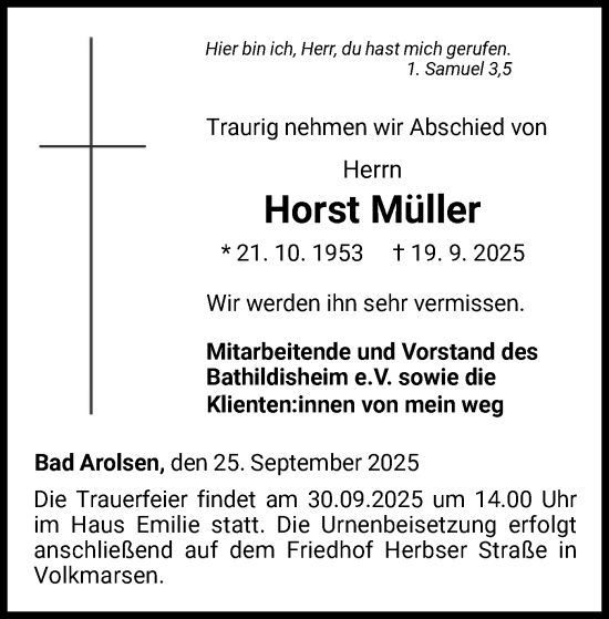Traueranzeige von Horst Müller von WLZ