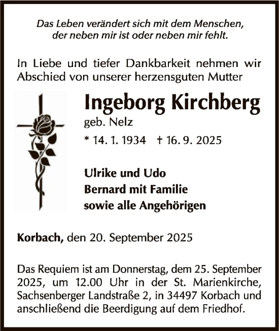 Traueranzeige von Ingeborg Kirchberg von WLZ