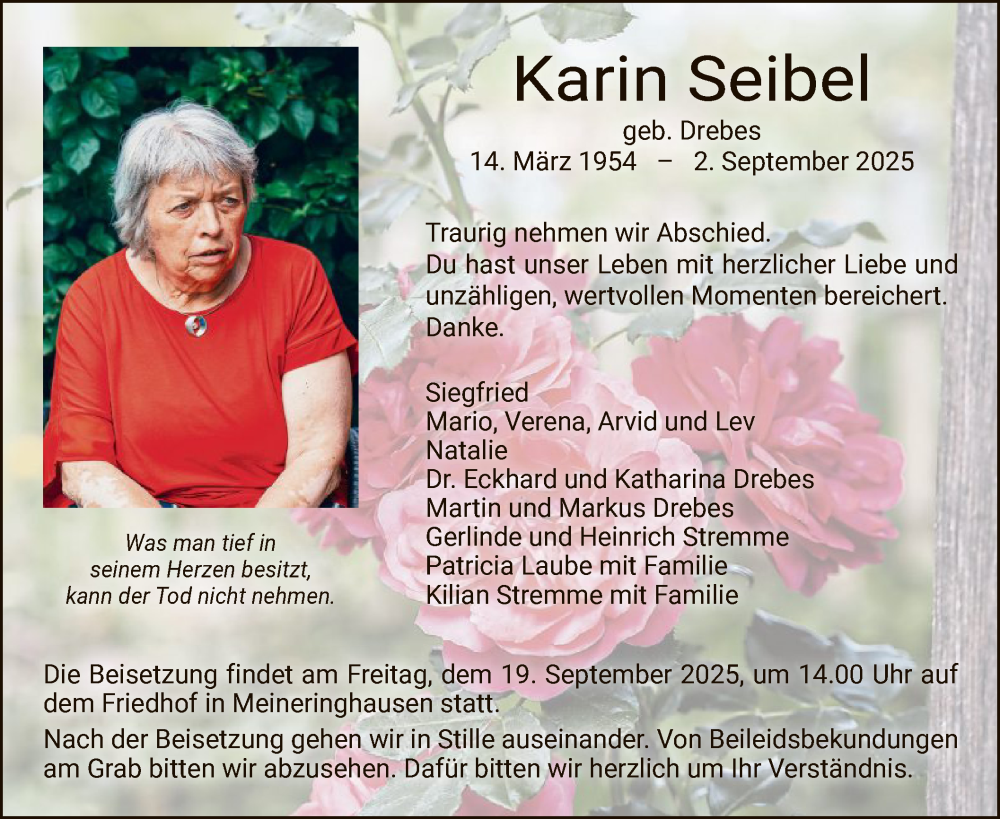  Traueranzeige für Karin Seibel vom 16.09.2025 aus WLZ