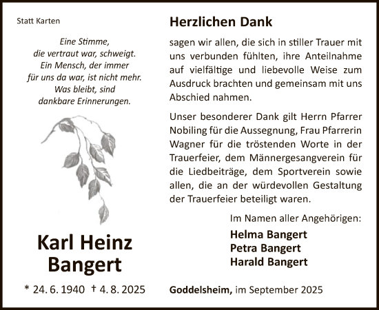 Traueranzeige von Karl Heinz Bangert von WLZ