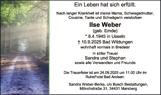 Traueranzeige von Lise Weber von WLZ