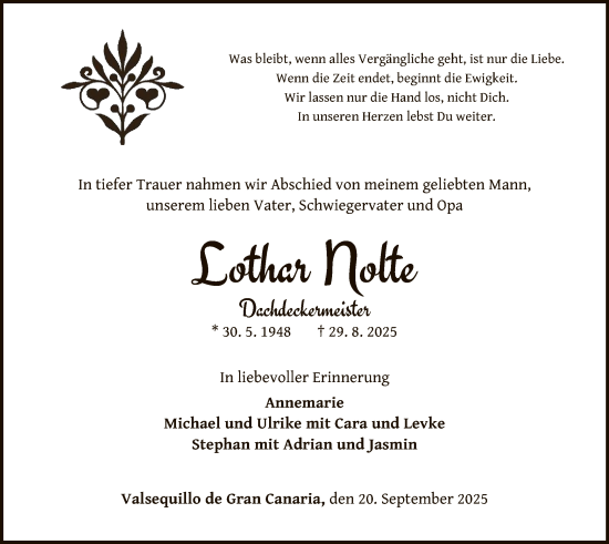 Traueranzeige von Lothar Nolte von WLZ