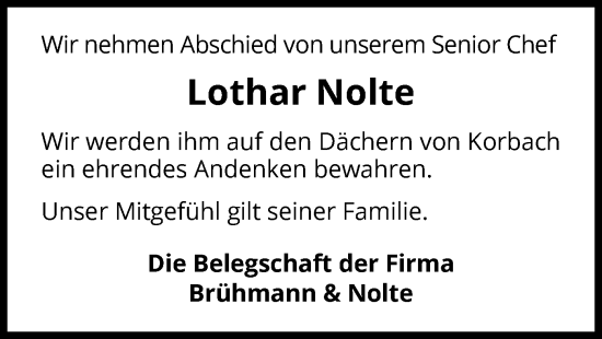 Traueranzeige von Lothar Nolte von WLZ