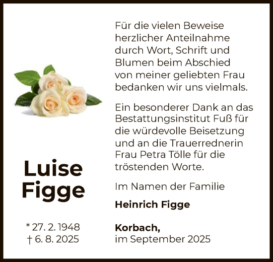 Traueranzeige von Luise Figge von WLZ