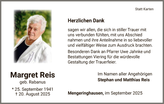 Traueranzeige von Margret Reis von WLZ
