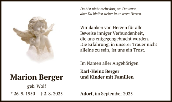 Traueranzeige von Marion Berger von WLZ