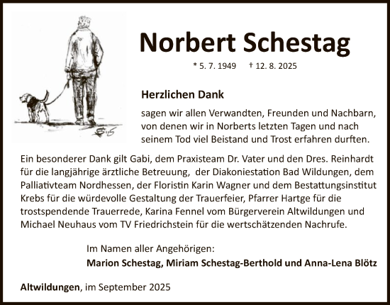 Traueranzeige von Norbert Schestag von WLZ