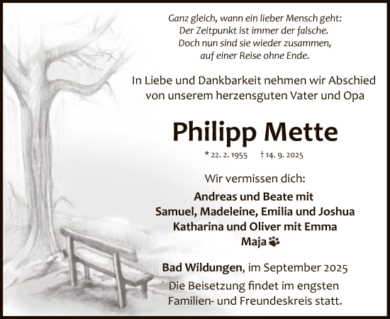 Traueranzeige von Philipp Mette von WLZ