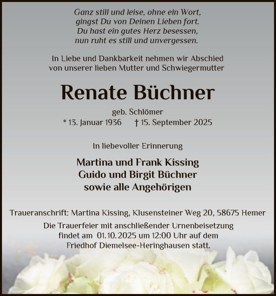 Traueranzeige von Renate Büchner von WLZ