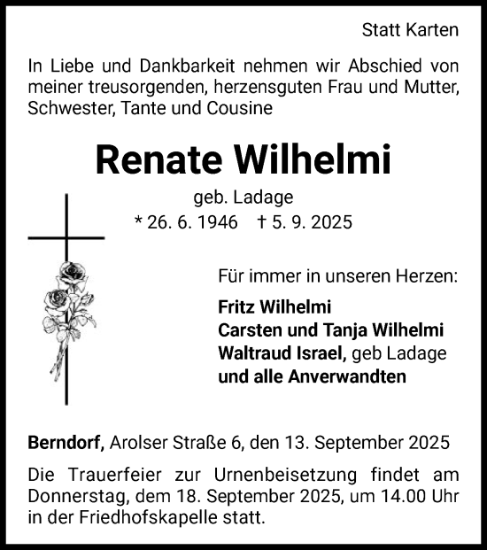 Traueranzeige von Renate Wilhelmi von WLZ