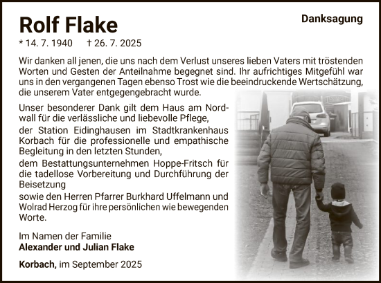 Traueranzeige von Rolf Flake von WLZ