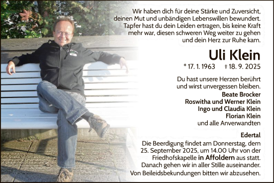 Traueranzeige von Uli Klein von WLZ