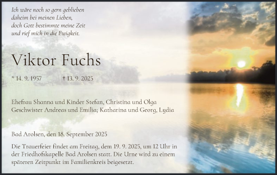 Traueranzeige von Viktor Fuchs von WLZ