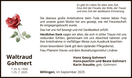 Traueranzeige von Waltraud Gohmert von WLZ