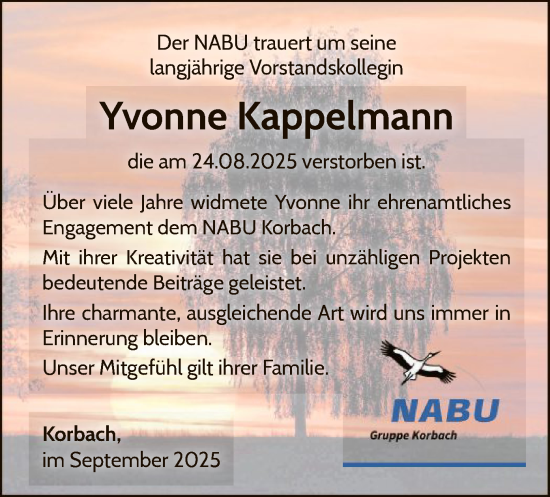 Traueranzeige von Yvonne Kappelmann von WLZ