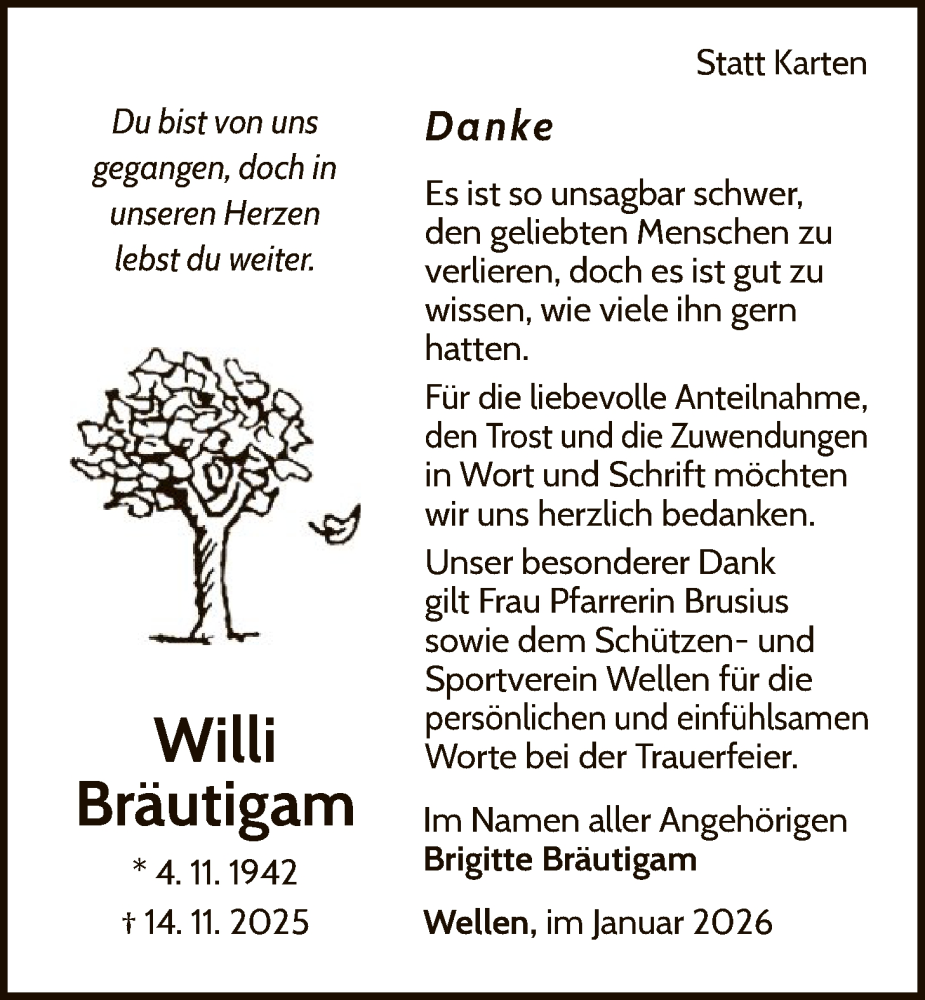  Traueranzeige für Brigitte Bräutigam vom 10.01.2026 aus WLZ