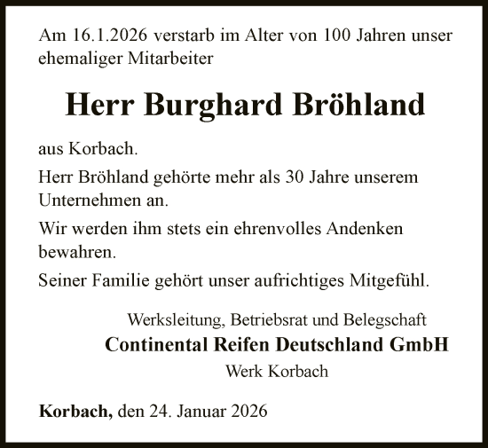 Traueranzeige von Burghard Bröhland von WLZ